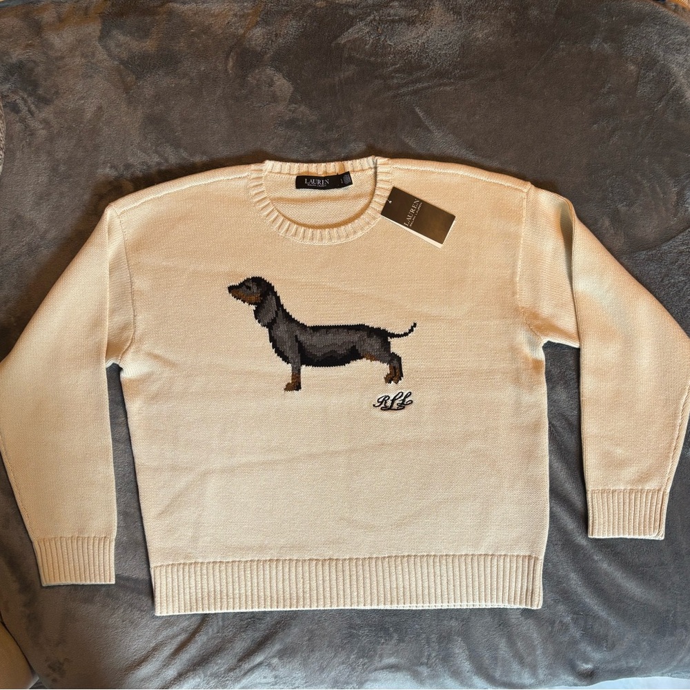 NWT Ralph Lauren Cream Sweater jumper with Dachshund Design XXL - Picture 2 of 2